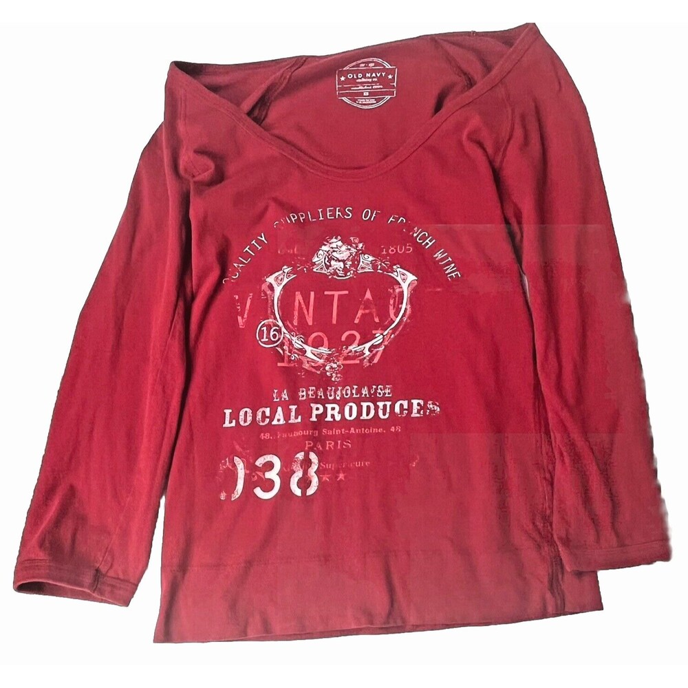 Old Navy Top Raglan Sleeve T Shirt Paris Wine Distressed‎ Graphic Tee XS Casual